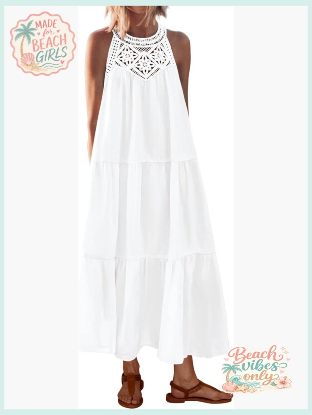 Halter Sleeveless Hollow Out Maxi Dress Boho Summer Vacation